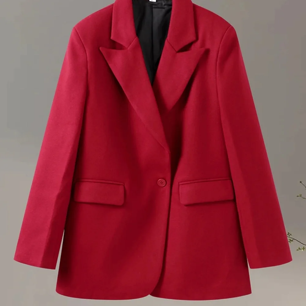 Office Blazer Women Casual Lapel Long Sleeve Single Breasted Shoulder Pads Femal - Picture 5 of 9